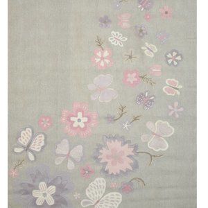 Gray Hand-Tufted Wool Transitional Kid's Butterfly Rug, 4' x 6'